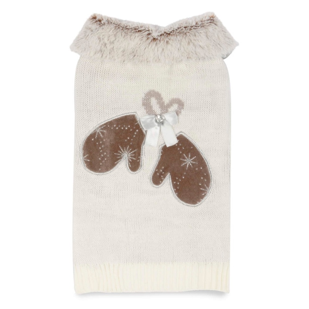 Pet White Sparkle Mittens Sweater - Picture 2 of 9